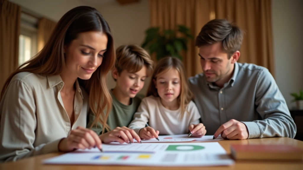 Familia reunida discutiendo objetivos financieros a largo plazo
