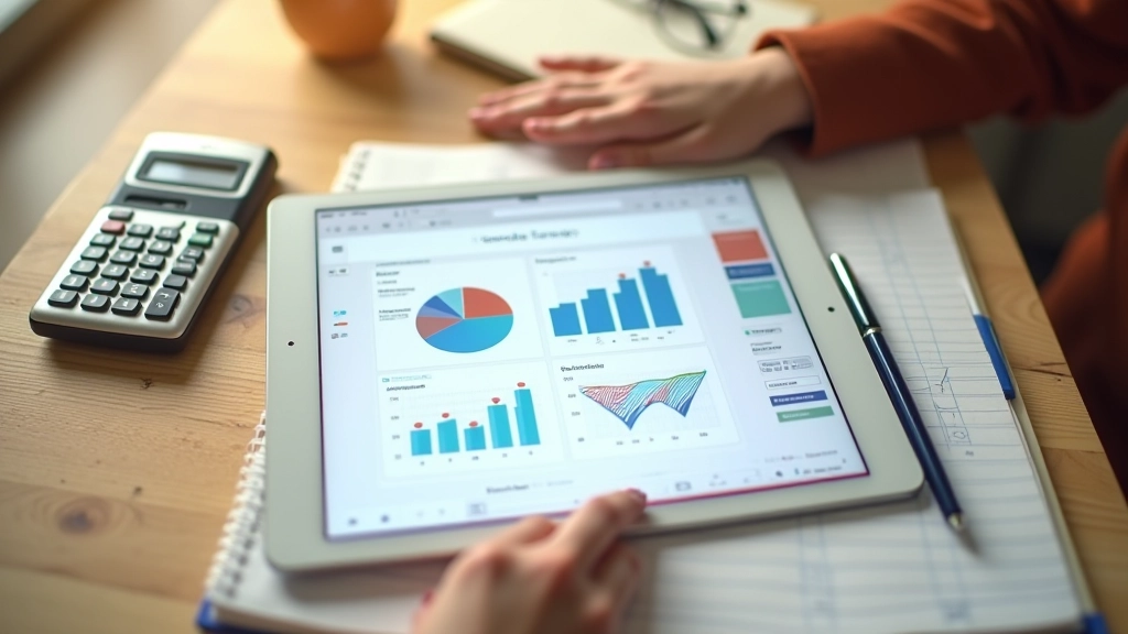 Gráfico de progreso financiero con líneas ascendentes en pantalla de tablet