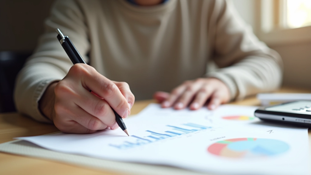 Persona dibujando gráficos en cuaderno con lápices de colores en escritorio de madera